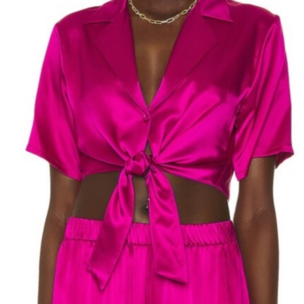 Satin Tie-Front Crop Top in Fuchsia